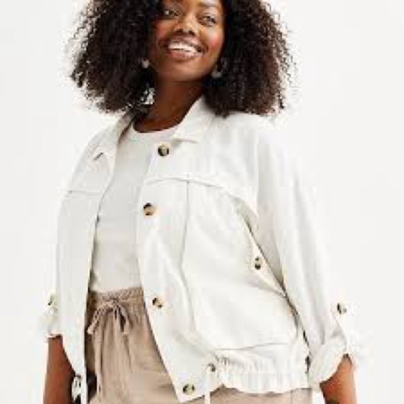 NWT Sonoma women’s plus size 3X polar beige lightweight Linen blend jacket coat - Picture 1 of 14